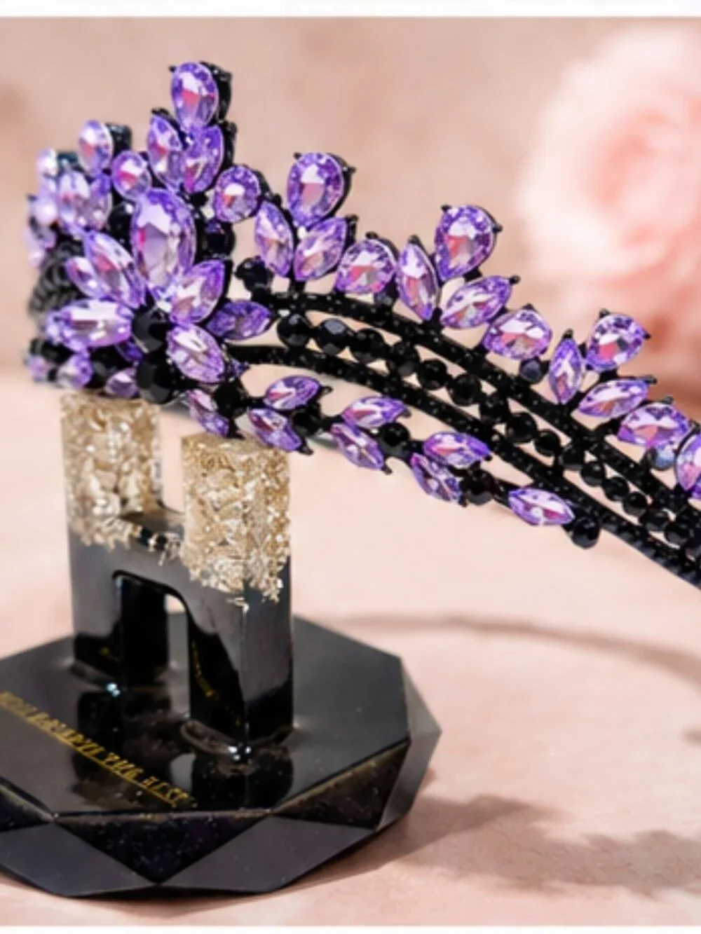 black purple tiara, Princess tiara, Halloween costume crown, Flower Girl tiara